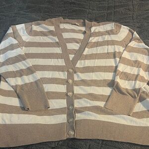 Old Navy Beige and White Striped Cardigan